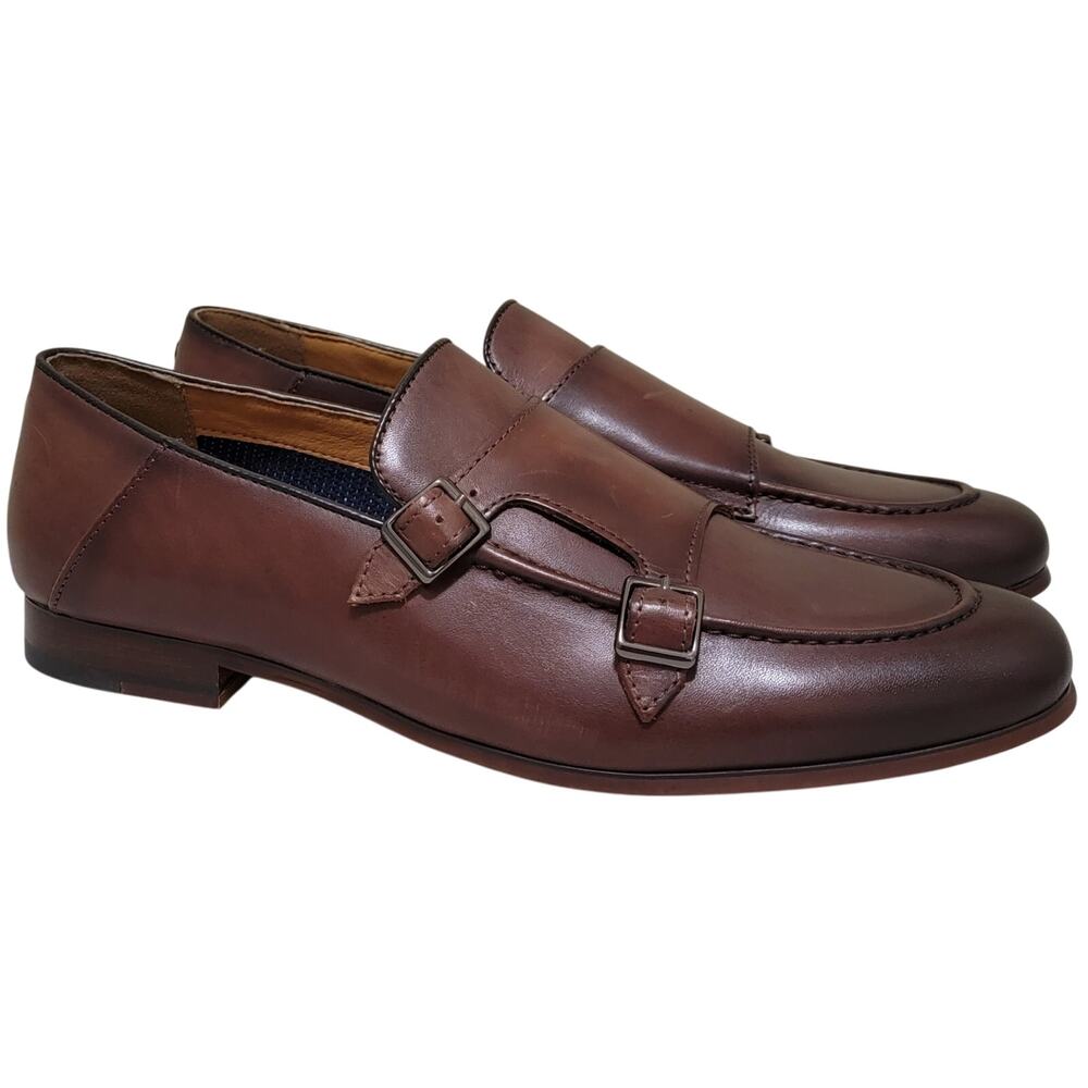 Bar III Men Correy Double Monk Strap Loafers Size US 9.5M Brown Cognac Leather